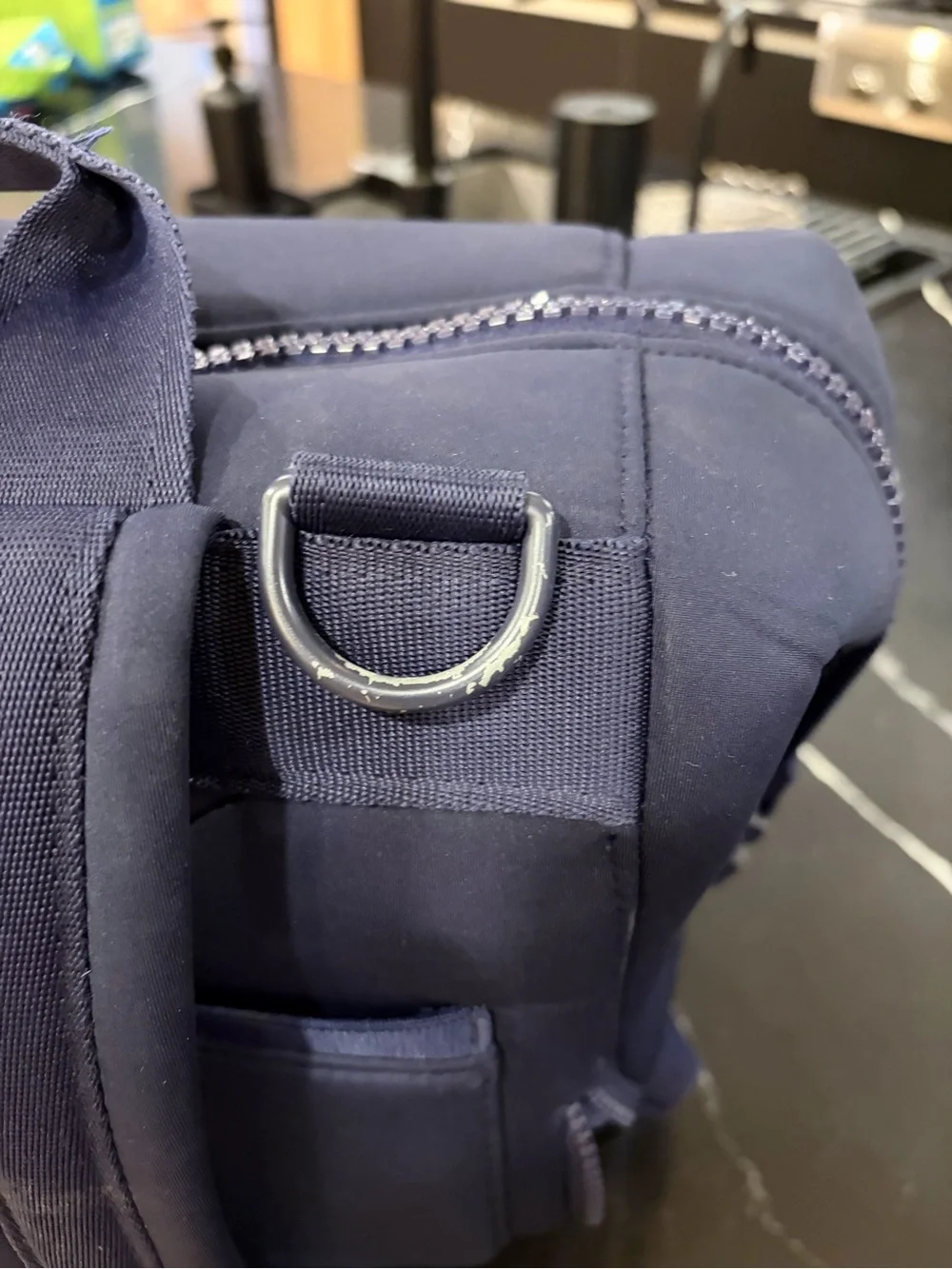 Dagne Dover Navy Neoprene Backpack with Front Zip Pockets